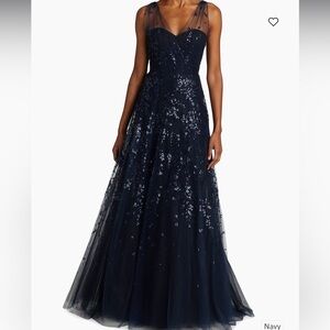 Amsale Sequined Tulle Gown